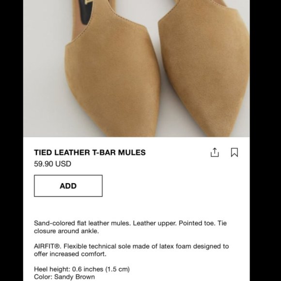 ZARA NUDE CAMEL 100% SUEDE LEATHER LACE UP POINTED FLATS - Picture 2 of 7